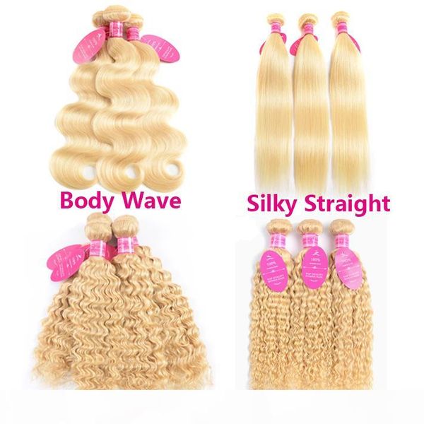 

#613 blonde bundles brazilian virgin silky straight body deep natural wave human hair weave water wave platinum blonde extensions 3pcs deals, Black