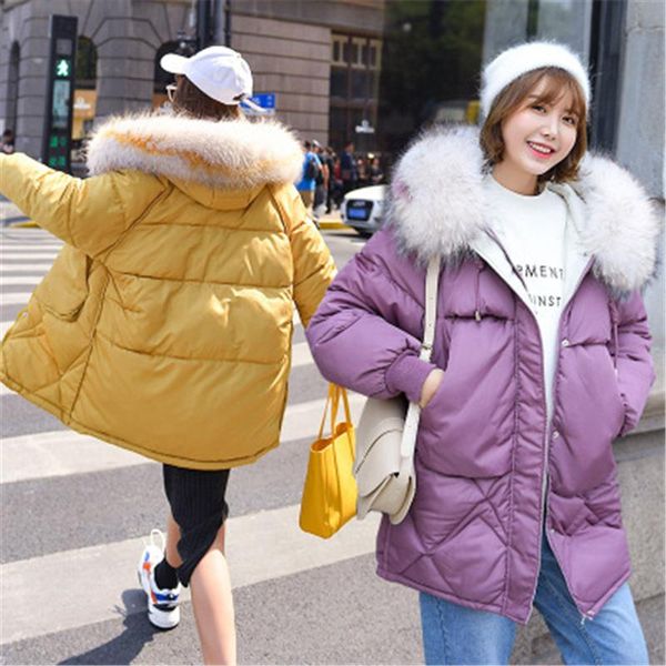 

mid-length cotton-padded jacket women 2020 winter fashion new fur collar hooded long-sleeved thick warm coat trend 206, Black