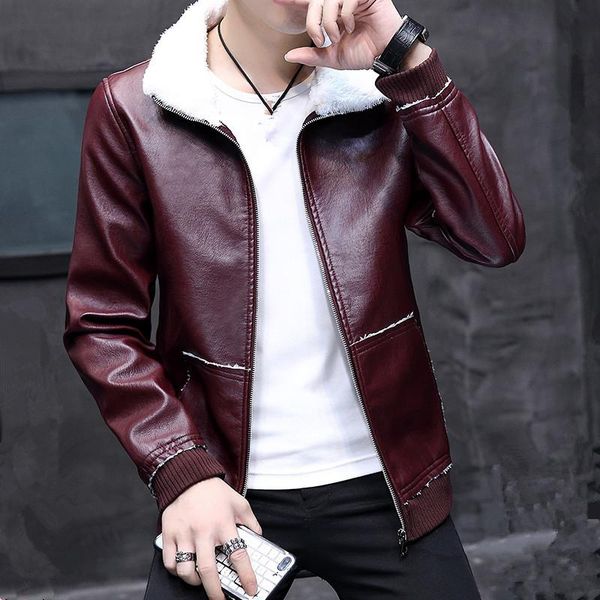 

pevsn зима pu кожаная куртка мужская ветровка куртка флис толстый теплый меховой воротник мужские tactical 4xl, ta169, Black