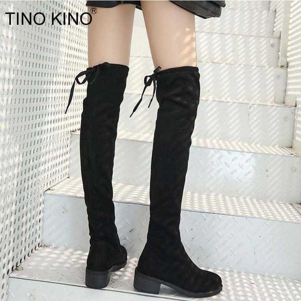 

boots women over the knee long ladies fashion lace up sedue 2021 female autumn mid heels woman footwear shoe 1, Black