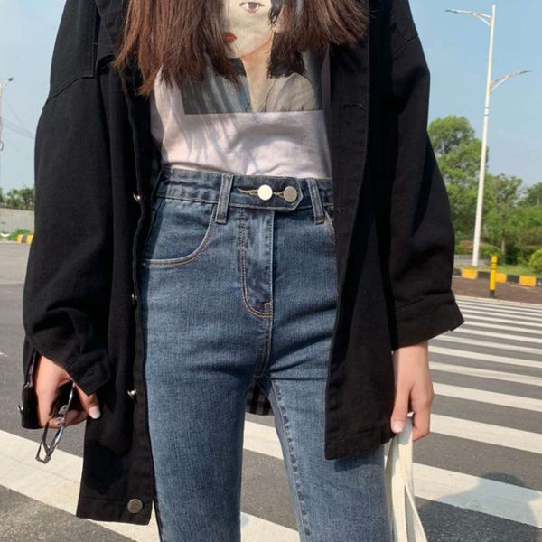 

jeans women in autumn and winter of 2019 new waist slim thin show high versatile tight korean small foot pencil pants fashion, Blue