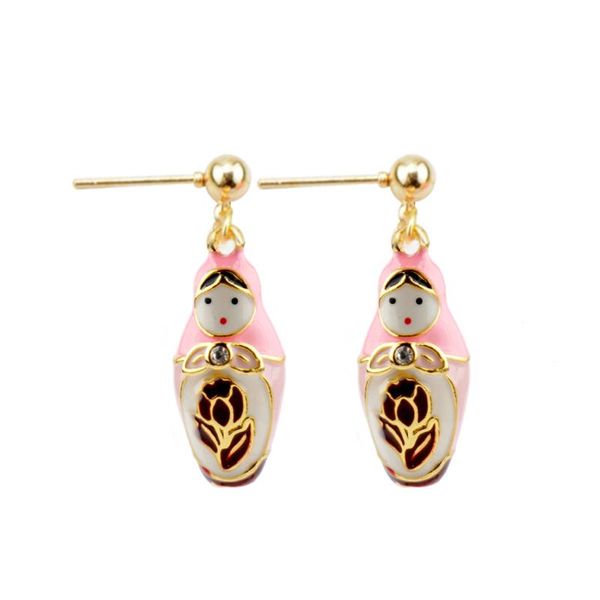 

vintage russian matryoshka metal enamel earrings fashion cute japan doll toy earrings jewelry gift for friends fans, Silver