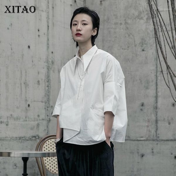 

xitao women white irregular shirt fashion new women 2020 spring elegant single breast elegant goddess fan blouse 32761