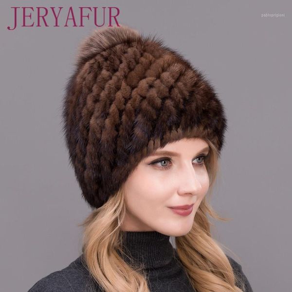 

beanie/skull caps fashion winter warm women knitting style mink hats 3 colors available pineapple shape hat with pompom1, Blue;gray
