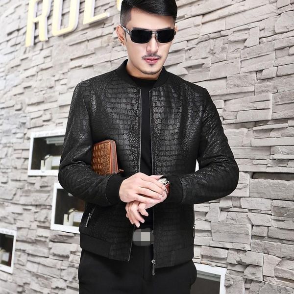 

men's leather & faux 2021 winter man short biker jacket mens coat streetwear slim fit men thin outerwear plus size l-4xl, Black