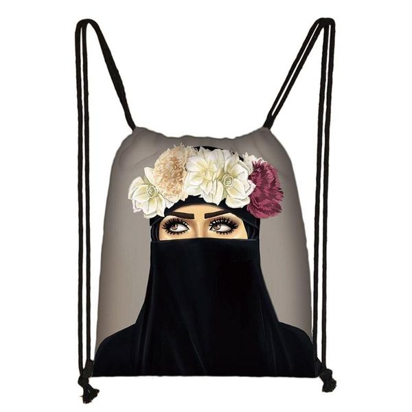 

muslim islamic gril eyes drawstring bag women fashion storage bag shopping bag teenager girls bookbag hijab face girll backpack h wmtcor