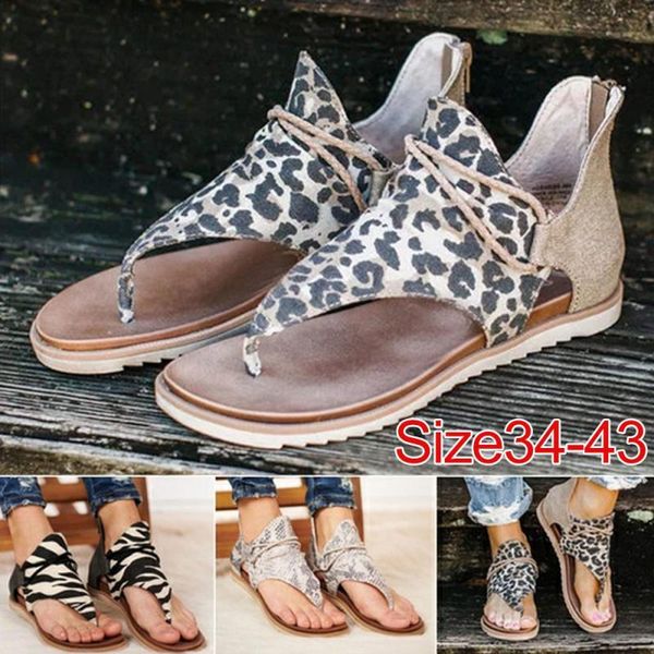 

sandals large size leopard print women europe and america non-slip flat, Black