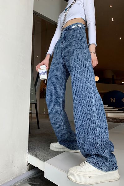 

butterfly patched women's jeans loosen high vertical wide denim trousersjeans pants yqro, Blue