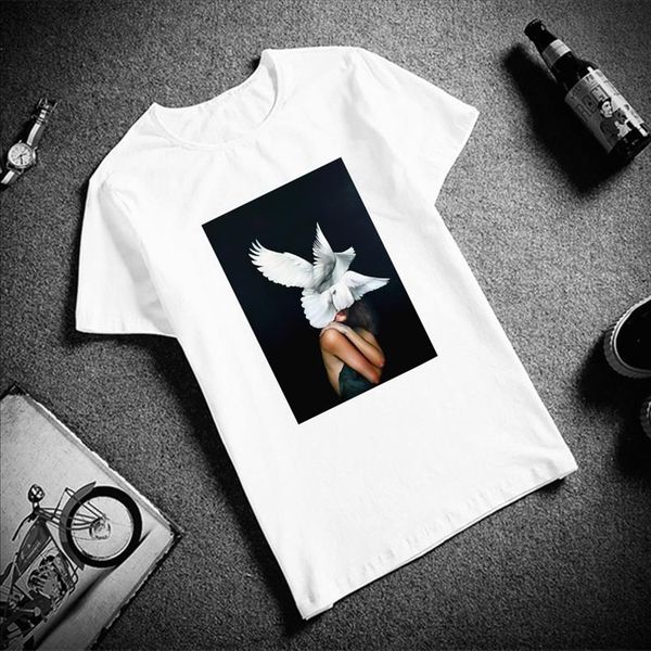 

funny tshirt birds butterfly feather cotton o neck t shirt plus size short sleeve brand female t shirt femme, White