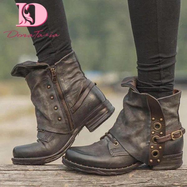 

boots doratasia 2021 large size 43 women square heel round toe platform rivet spring/autumn shoes, Black