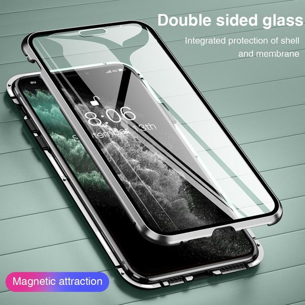 

shockproof case for iphone 11 se 2020 cover double side glass magnetic metal case for iphone xr xs max x 8 h jllvsp