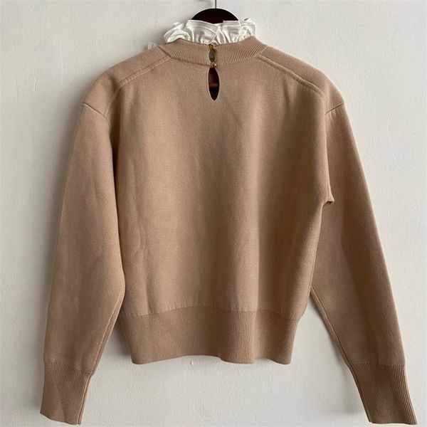 

stitching ruffles women sweater letter embroidery long sleeve autumn and winter new female pull 201030, White