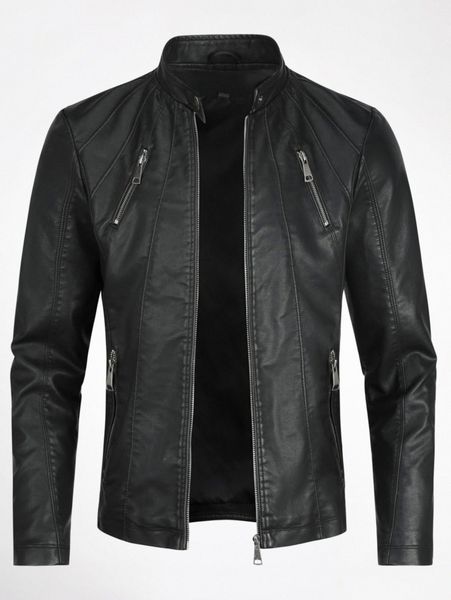 

cloudstyle men zip up pu leather jacket t9oa#, Black;brown