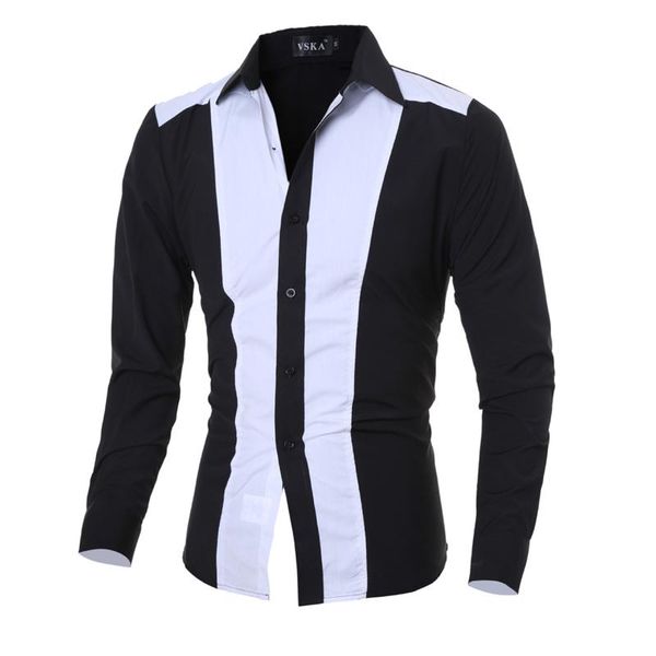 

men's casual shirts 2021 arrival stylish fashion design -2xl long sleeve young boys shirt color patchwork slim fit, White;black