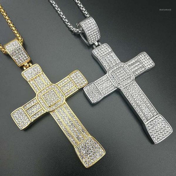 

pendant necklaces big hip hop cross gold/silver color full bling rhinestones vintage crystal chain men necklaces&pendants jewelry1