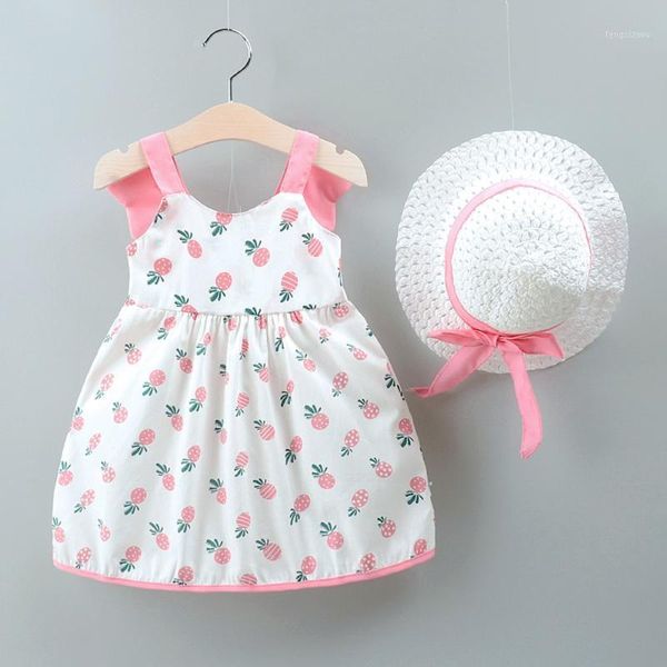 

girl's dresses baby girl clothes dress+hat beach pineapple 3d casual summer cotton princess clothing children kids dresses1, Red;yellow