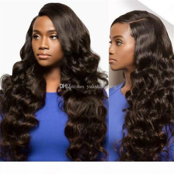 

natural color virgin indian hair loose wave lace front wig for black women ing, Black;brown
