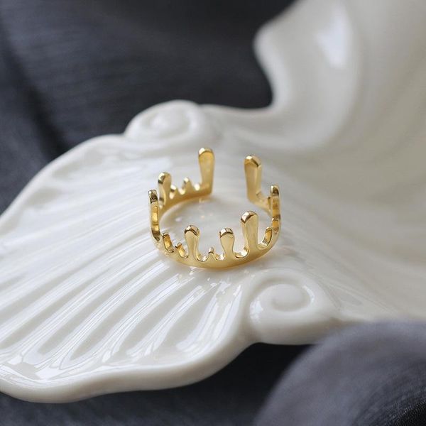 

cluster rings amaiyllis 18k gold minimalist adjustable lava water drop crown opening ring for women index finger jewelry, Golden;silver