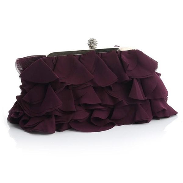 

new arrival purple/black color chiffon women evening clutch bag fashion folds ladies celebrities dinner banquet purses clutches