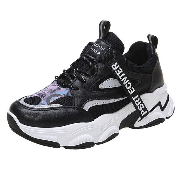

2021 new spring women chunky father sneakers breathable crochet women's casual mixed colors shoes femme basket gaq1, Black;white
