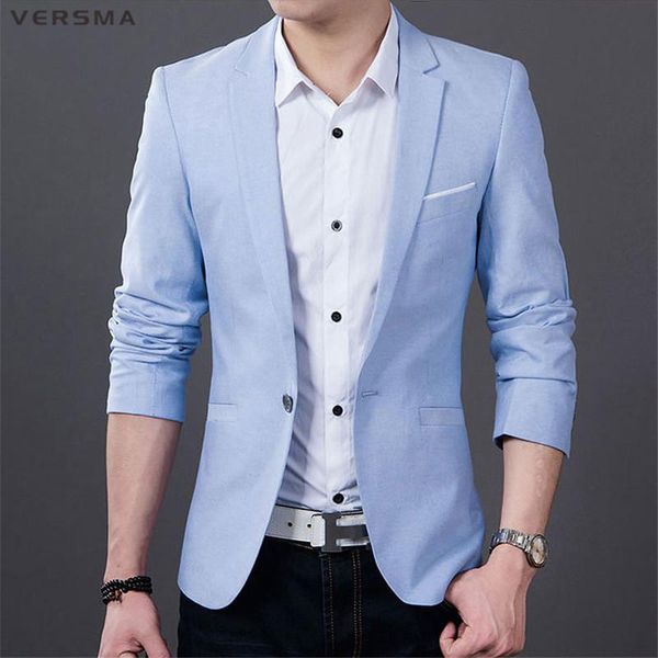 

versma slim fit light blue fleece formal blazer jacket men homens blazers suit jacket men casual casacas para hombre suit blazer, White;black