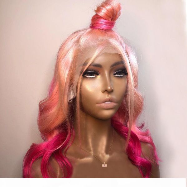 

150% плотность ombre розового цвета фронта шнурка парики для женщин 13x4 фронта шнурка человеческих волос парики pre щипковых бразильский re, Black;brown