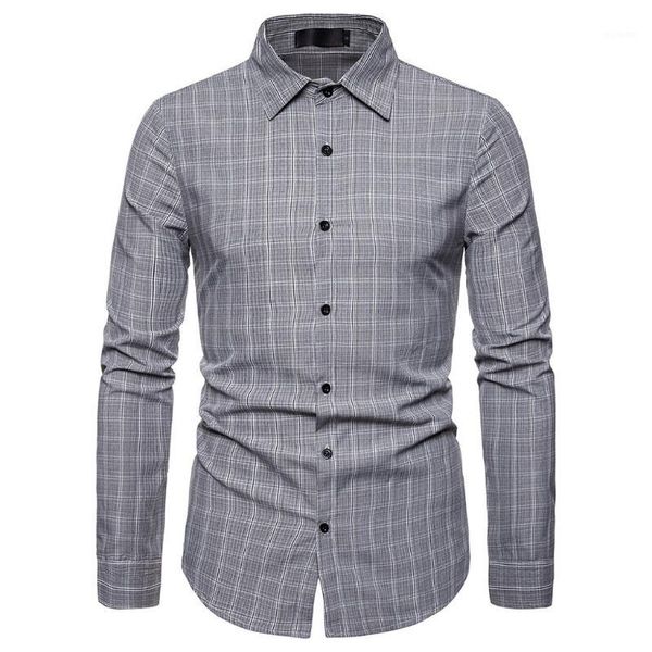 

formal dress shirt men fashion plaid shirt business casual long sleeve turn-down collar shirts man d907121, White;black
