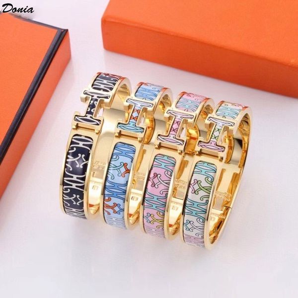

donia jewelry designer bracelet 12mm color enamel three-color electroplating exaggerated letter titanium steel bracelet popular in europe, Black