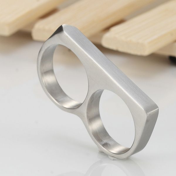

men's womens two fingers knuckle duster minimalist stainless steel bar ring, Silver