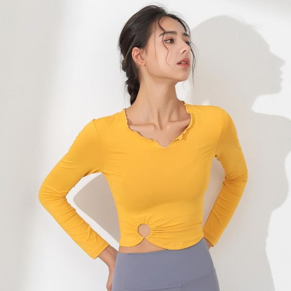 

autumn winter yoga short crop women slim fitness gym shirt vneck full sleeve, White;red