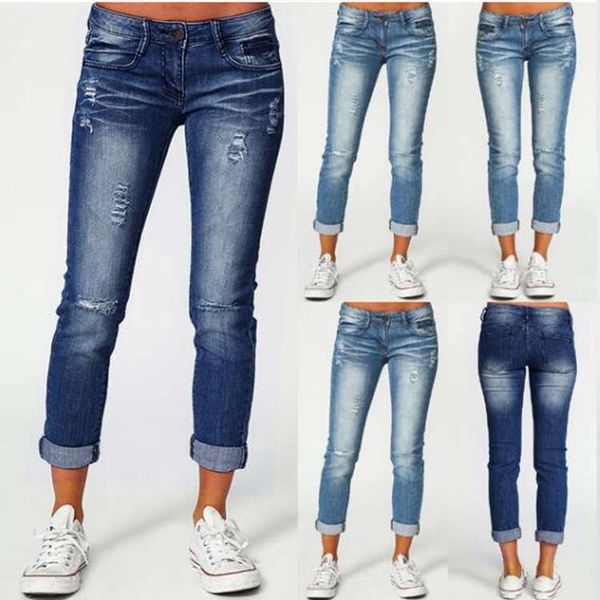 

selling women's jeans with holes and slim fit, Blue