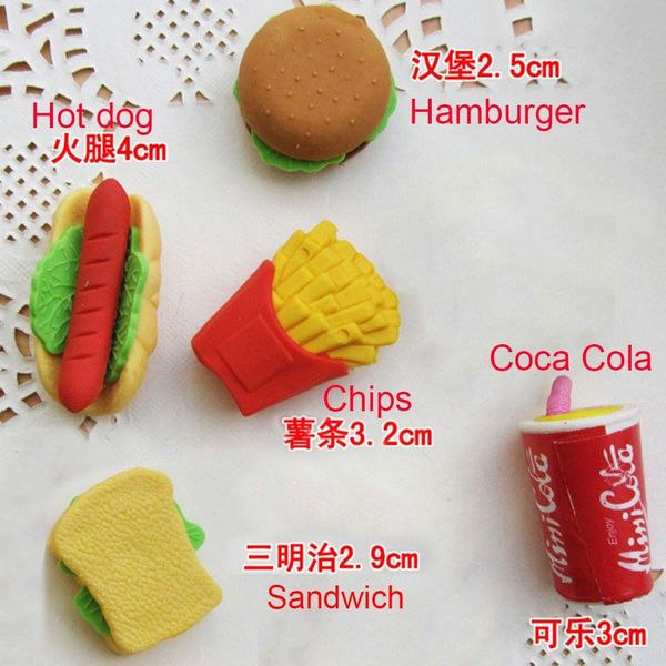 

симпатичные ластик kawaii mini hamburger hot dog cola fres fres cake erasers school office письменные коррекции канцтовары поставки детский