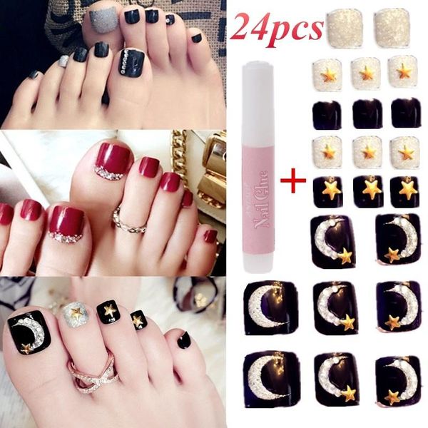 

nail art decorations acrylic false toe tips pedicure foot artificial short salon professional fake beauty, Silver;gold
