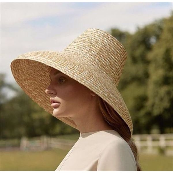 

01812-hh7266 new desige summer handmade high paper straw lady sun cap women leisure holiday beach hat t200602, Blue;gray