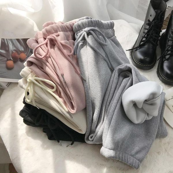 

high-waisted fleece warm-beauty casual pants women's fall/winter loose super comfortable corduroy harlan sports pants thick, Black;white