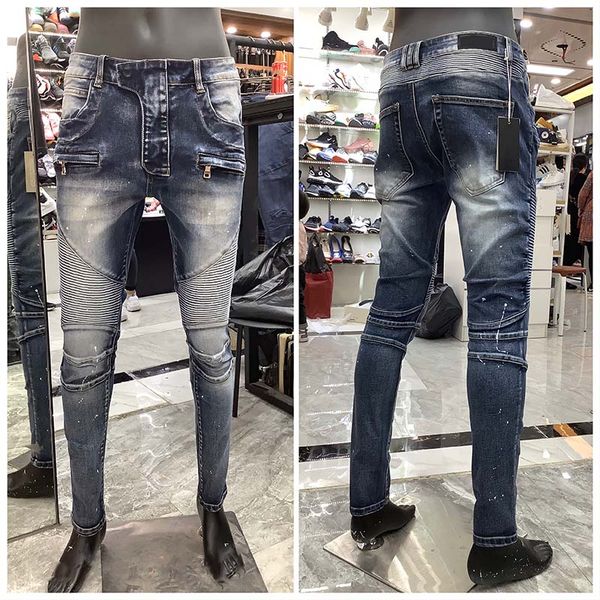 

20ss men's distressed ripped skinny jeans fashion mens jeans slim motorcycle straight man tracksuit light blue pants hip hop men jeans