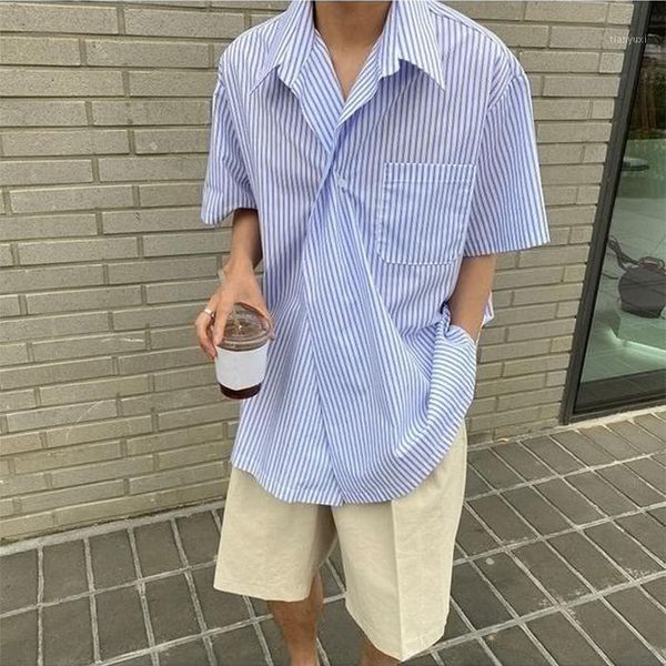 

2020 summer new youth popular men's loose solid color stripes five-point sleeve shirt fashion casual single-breasted jacket coat1, White;black