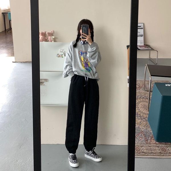 

plus size 5xl 2020 autumn fashion women casual sweatpants lady solid wide leg loose straight slacks female slim thin trousers, Black;white