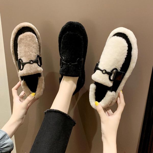 

shoes 2020 new autumn shoes korean suede bread women's fashion suede flat women's overshoot wool, Black