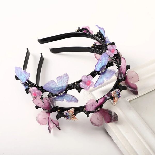 

butterfly braided hair clip headband spring headwear bezel hair hoop women ladies fashion hair accessories, Slivery;white