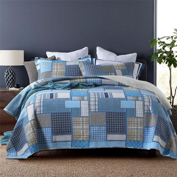 

blue print bedspreads cotton quilt sets 3pcs bed cover with 2 pillowcase queen size blanket summer coverlet