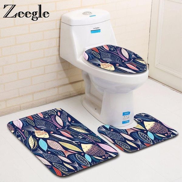 

bath mats zeegle 3pcs bathroom mat leaf pattern non-slip rug soft for toilet rugs absorbent carpet set1