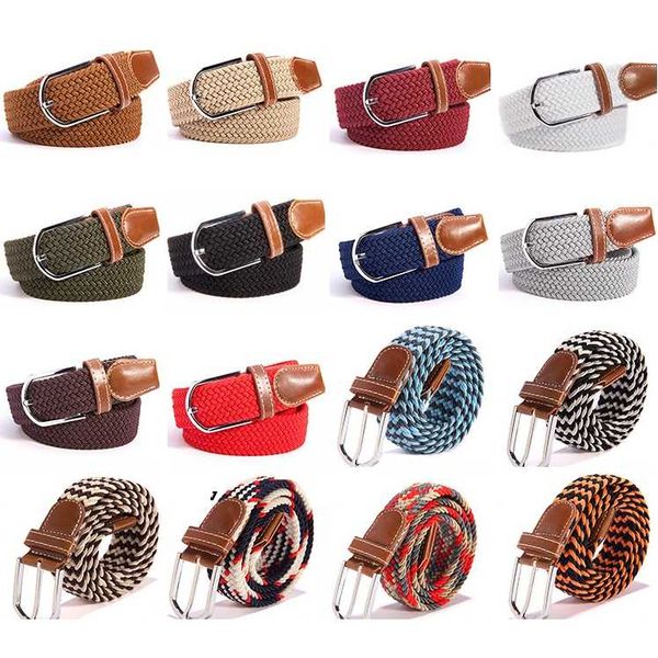 

designer fashion elastic stretch belt 40 colors women casual braided waistband creative mens woven canvas pin buckle belt tta-1061, Black;brown
