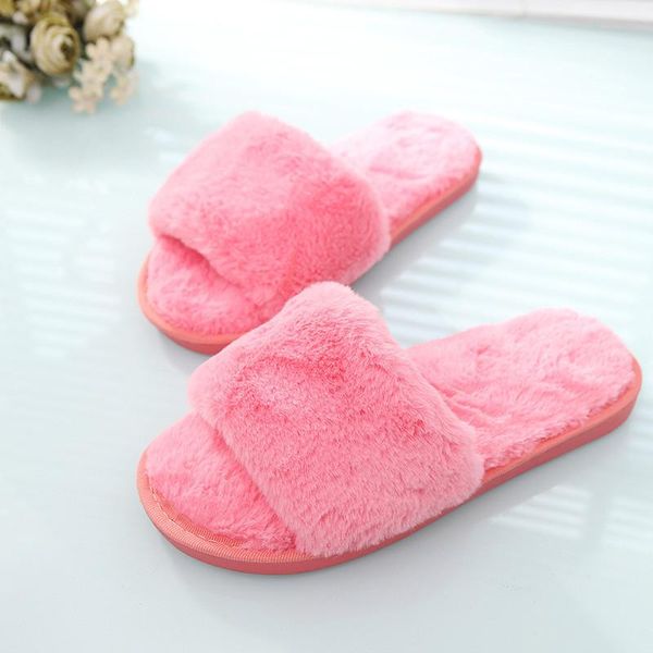 

slippers women slides faux fur slide slip on flats sandals zapatillas mujer open toe soft girls indoor shoes, Black