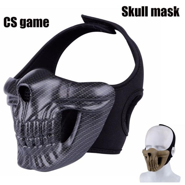 

cycling caps & masks hunting tactical skull mask paintball outboor halloween cosplay cs half face warm protective mask1, Black