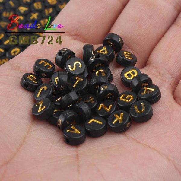 

100pcs 7mm mixed digital acrylic beads round flat black gold number beads for needlework jewelry making diy bracelet necklace wmtnes