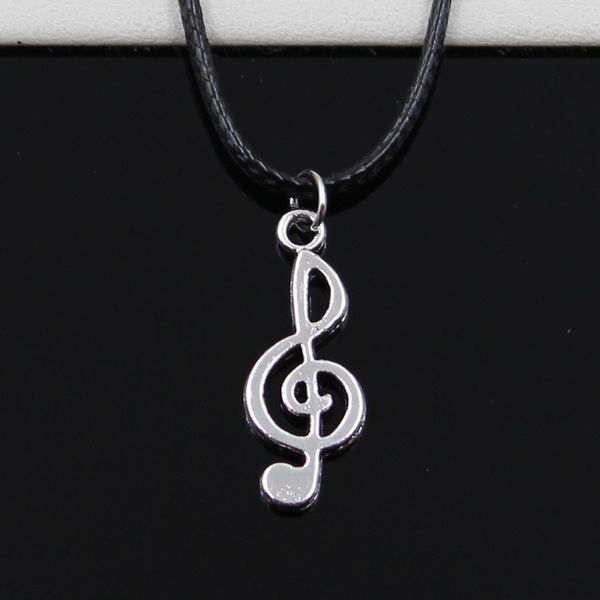 

tibetan silver color pendant musical note necklace choker black leather cord factory price handmade jewelry si9o