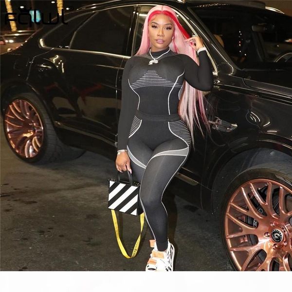 

fqlwl streetwear 2 two piece set women pink outfits long sleve t shirt leggings bodycon tracksuit female ladies matching sets t200826, Gray