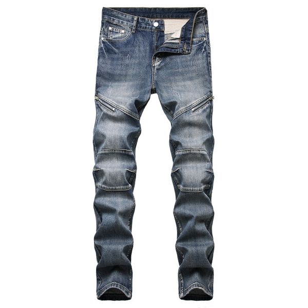 

2020 autumn spring skateboarding men streetwear hip hop punk stretch bicycle jeans fashion thin pencil straight denim trouers bs9e, Blue