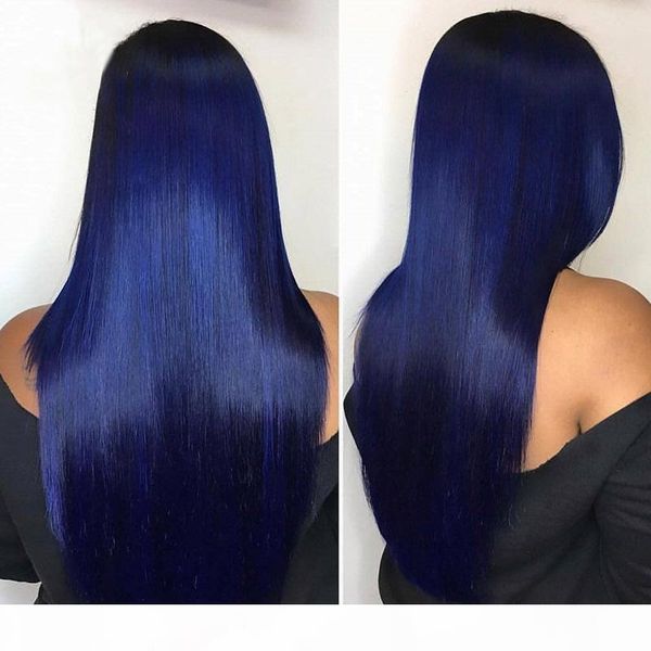 

silky straight blue full lace wigs glueless blue lace front human hair wigs for women with natural hairline blue hair, Black;brown